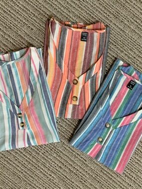SHEIN Multicolor Vertical Striped Tank Tops with Button Front